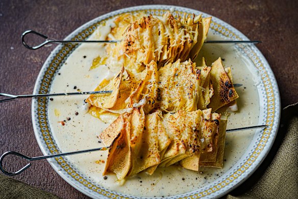 These pasta skewers replicate the crisp edges and burnt corners everyone fights over.