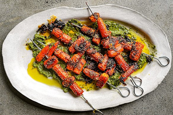 Spiced honey and parmesan skewers, meet your new best friend, salsa verde.