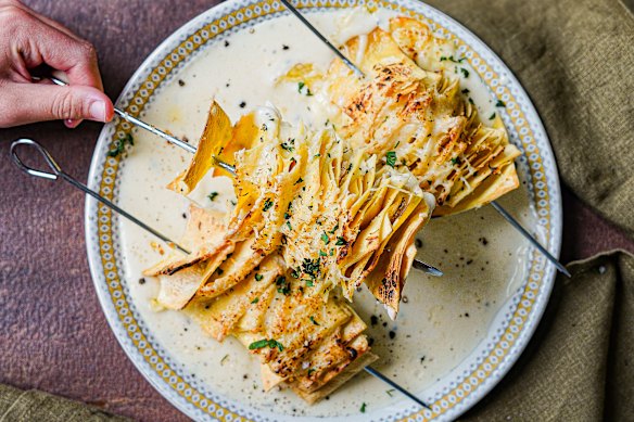 Things get messy with these crispy lasagne skewers served with a peppery, cheesy sauce.