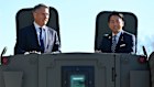 Defence Minister Richard Marles in a Self-Defence Force MRPA vehicle in Tokyo on Sunday with Japan’s Defence Minister Shinjiro Koizumi. 
