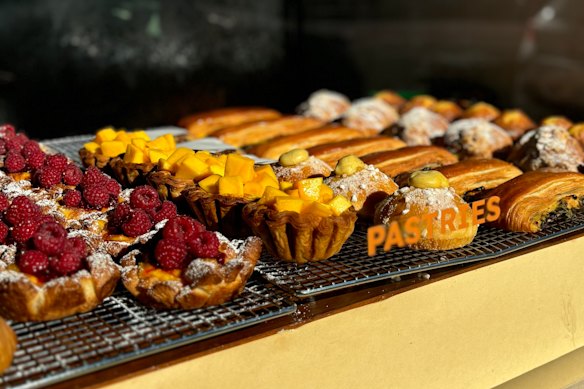 The window selection at Amann Patisserie, including the crowd-favourite raspberry danish.