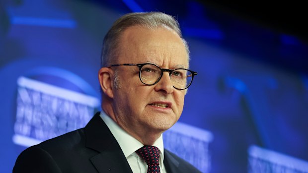 Prime Minister Anthony Albanese addressing the National Press Club.