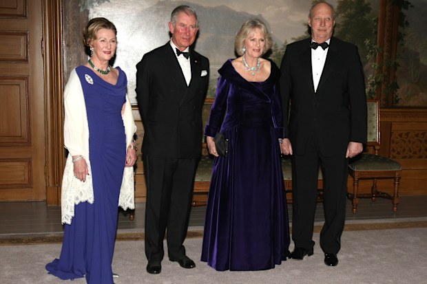 Queen Sonja of Norway, Prince Charles, Prince of Wales, Camilla, Duchess of Cornwall and King Harald of Norway attend an official dinner at the Norwegian Royal Palace on March 20, 2012 in Oslo, Norway
