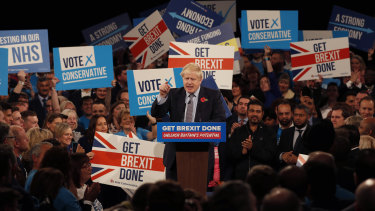 Britain's Prime Minister Boris Johnson speaks during an election campaign event in Birmingham.