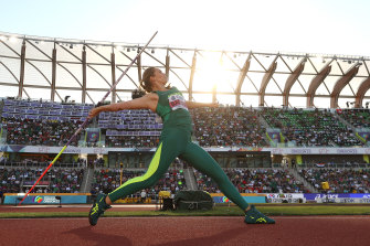 Australian Kelsey-Lee Barber became the first woman ever to defend the world javelin title.