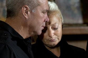 Harry Dunn’s mother, Charlotte Charles, is comforted by a family member in 2019.