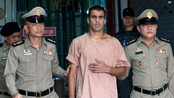 Hakeem al-Araibi leaves the criminal court in Bangkok earlier this month.