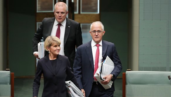 Turnbull, Bishop and Morrison arrive at Question Time.