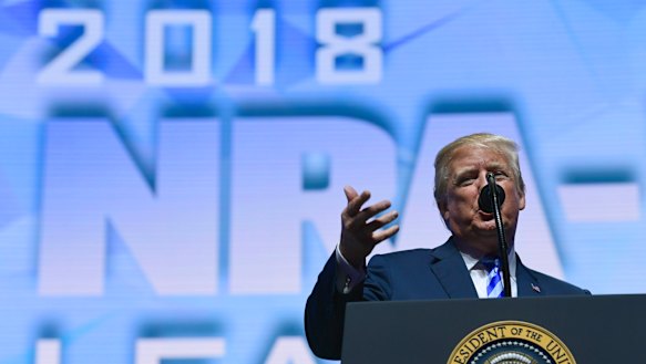 US President Donald Trump speaks at the 2018 NRA convention.