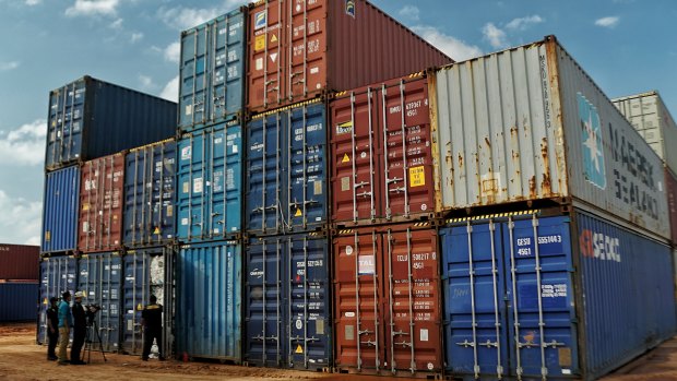 Containers on the port at Batam, Indonesia.