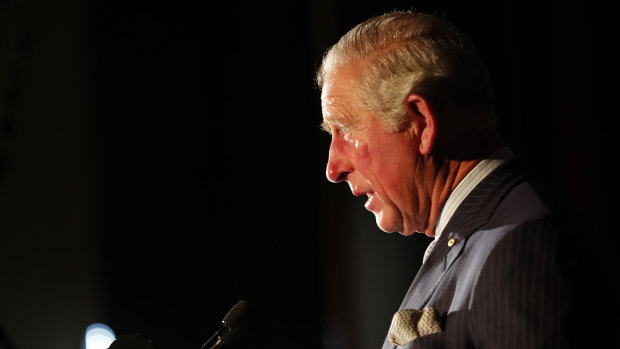 Britain's Prince Charles addresses guests as he visits Australia House.