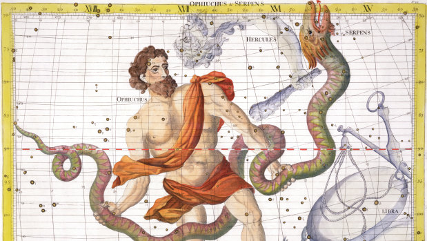 Constellation of Ophiucus from Atlas Coelestis, by John Flamsteed (1646-1710).