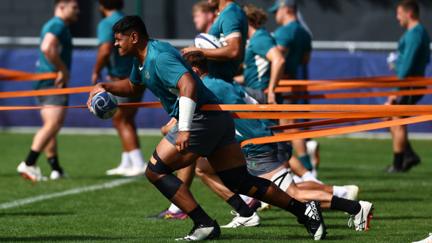 Will Skelton during a Wallabies training session on Tuesday.