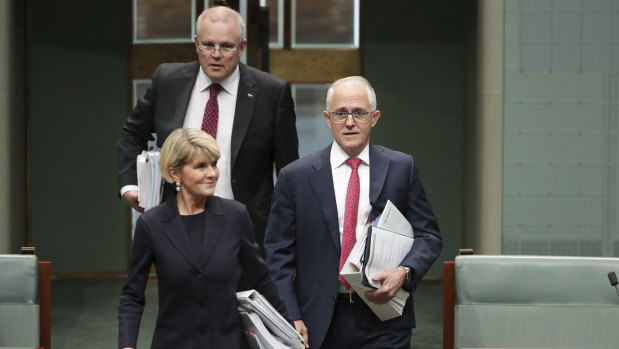 Turnbull, Bishop and Morrison arrive at Question Time.