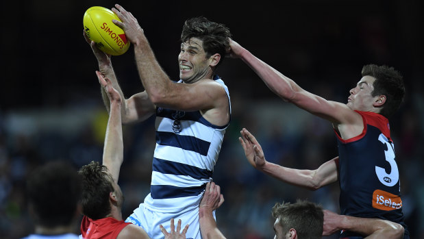 Tom Hawkins was a tower of strength for the Cats.