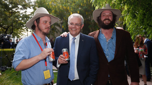 Then treasurer Scott Morrison with Errol and Clancy at the launch of ‘Betoota’s Australia' last October.