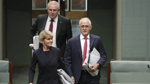 Preparing the groundwork for an election: Prime Minister Malcolm Turnbull, Foreign Minister Julie Bishop and Treasurer Scott Morrison.