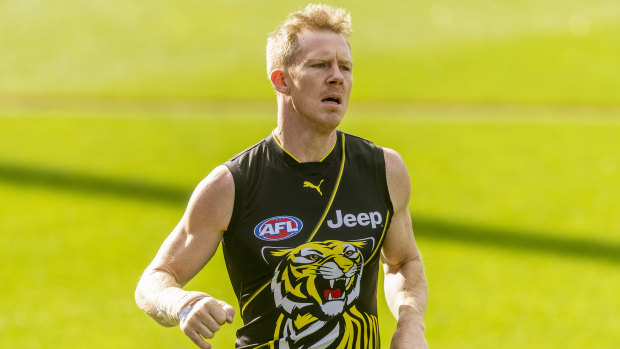 Recovery session: Jack Riewoldt trains with Richmond during his time out with a wrist injury.