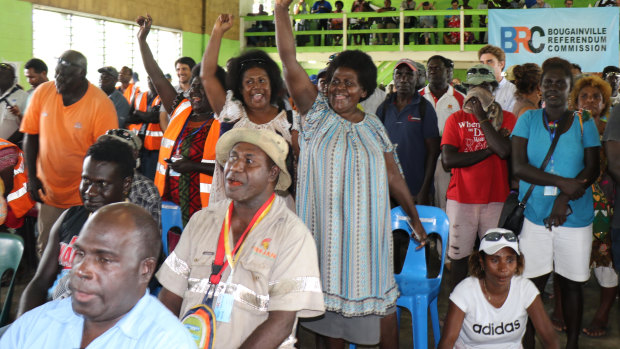 Members of the Bougainville Women's Federation celebrate the referendum result on Wednesday.