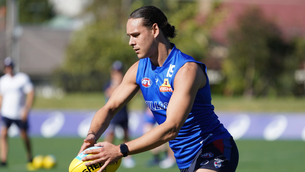 Webb at a Bulldogs training session earlier this year. He is now playing in the VFL.