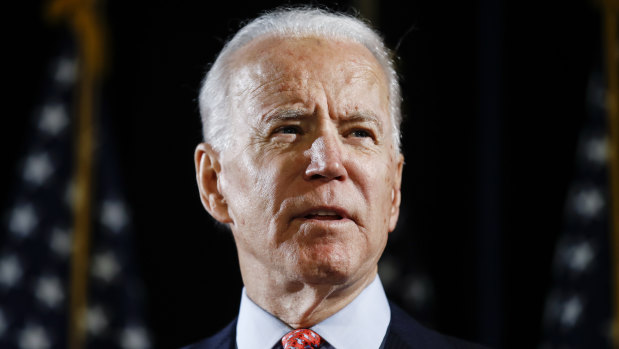 Democratic presidential candidate Joe Biden speaks in Wilmington, Delaware, in March.