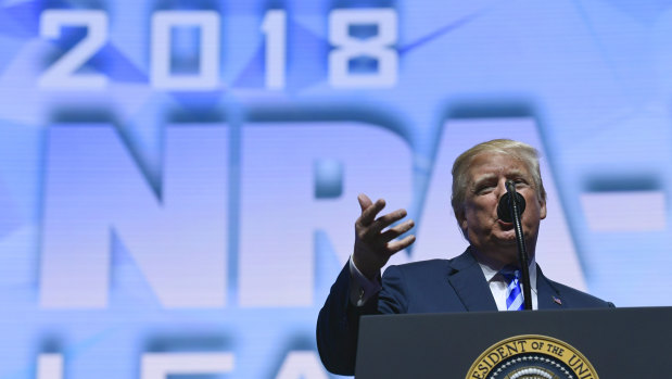 US President Donald Trump speaks at the 2018 NRA convention.