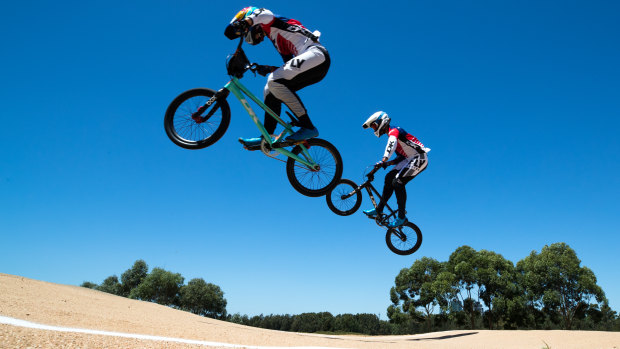 Big air: Kai and Saya Sakakibara in action at Homebush.