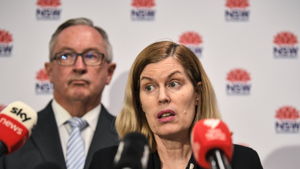 NSW Chief Health Officer Dr Kerry Chant  and Health Minister Brad Hazzard on Monday afternoon.