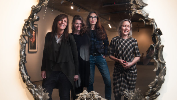 Finkelstein Gallery founder Lisa Fehily with artists Kate Rohde, Coady and Lisa Roet.
