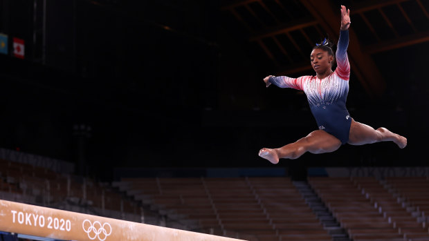 Simone Biles was back in action on the beam.