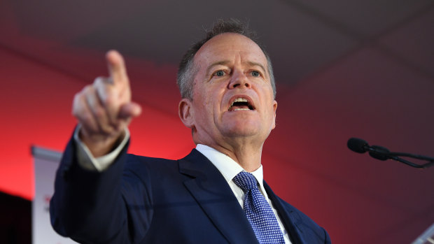 Federal Opposition Leader Bill Shorten is seen during the launch of his "Queensland Jobs Not Cuts" bus tour in Beenleigh.