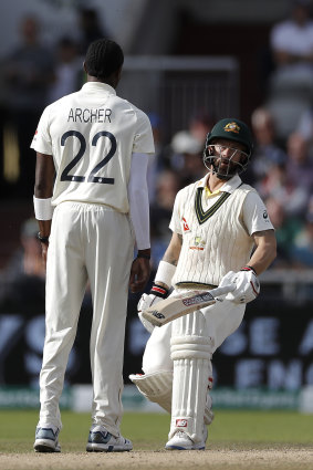  Jofra Archer and Matthew Wade during the fourth Ashes Test.