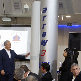 Israeli Prime Minister Benjamin Netanyahu at the factory that makes the Arrow-3 interceptor in 2019.