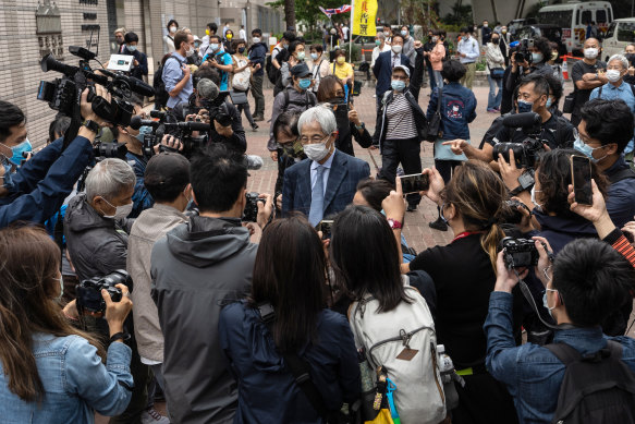 Martin Lee, founder of the Hong Kong Democratic Party, leaves court during a break in a mitigation and sentencing on Friday.