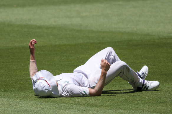 Anrich Nortje after he was hit by Spidercam.