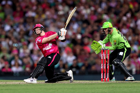 Steve Smith launches at the SCG.