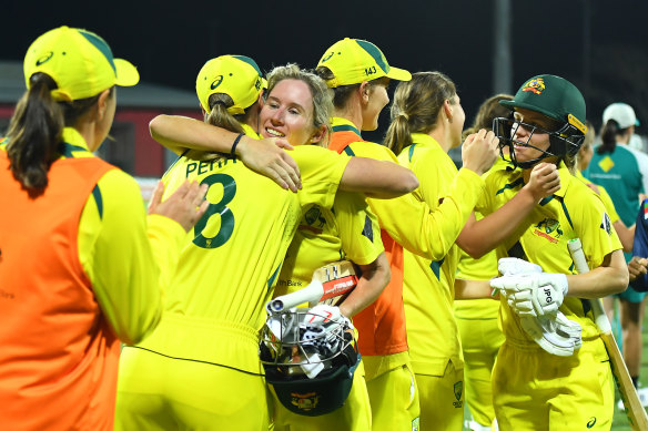 Beth Mooney, celebrating after her great escape in the second ODI, was the difference for Australia.