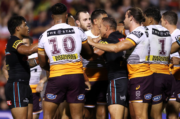 Players scuffle at Penrith.