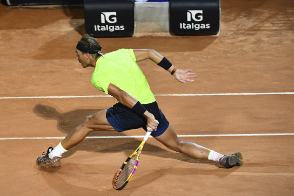 Spain’s Rafael Nadal returns the ball to countryman Pablo Carreno Busta during their second round match at the Italian Open.
