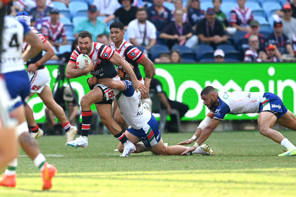 James Tedesco drove the Roosters’ attack and was unlucky not to bag a second-half hat-trick.