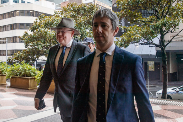 Kiama MP Gareth Ward (left) arrives at Downing Centre District Court with his solicitor, Robert Foster.