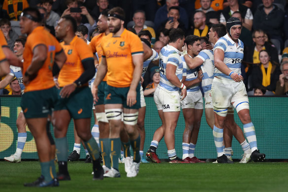 The Pumas celebrate a try. 