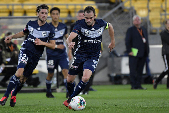 Leigh Broxham in action during Victory's last match before lockdown. 