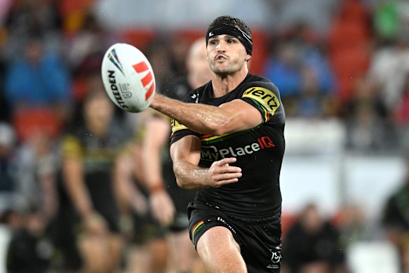 Nathan Cleary in action on Sunday night against the Dragons.