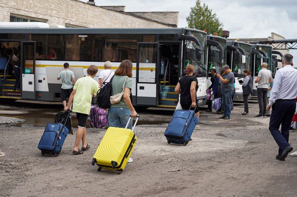 People from the Kursk region of Russia leave as the fighting continues. 