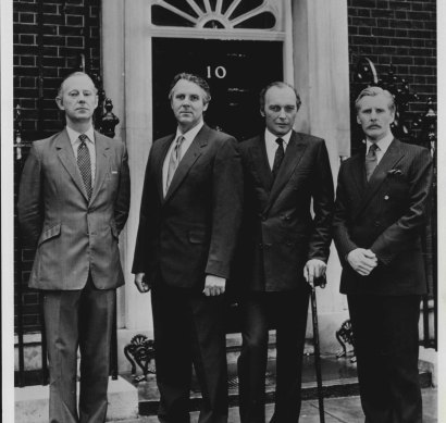 First Among Equals: (from left) Jeremy Child (Charles Seymour), Tom Wilkinson (Ramond Gould), James Faulkner (Simon Kerslake) and David Robb (Andrew Fraser) in 1987.