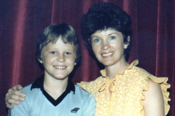 Damon Herriman and his mother Margaret in 1984.