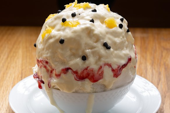 Rare cheese, a cheesecake-inspired kakigori with pineapple compote.