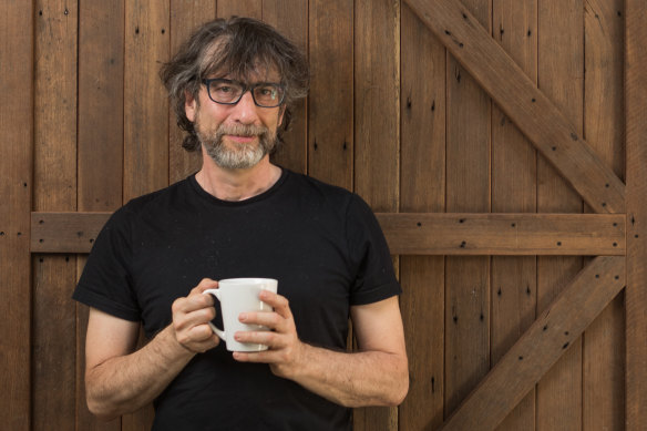 ''I’m actually in a good mood today, which I have not been for about a month, maybe a little more,'' says Neil Gaiman.