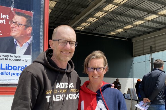 Christian and Fiona Ferris at an early voting centre in Melton on Tuesday.